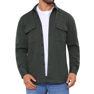 Long Sleeve Button Solid Color Casual Work Jacket Dark Gray